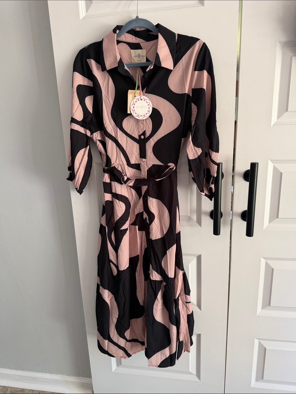 Pink and Black Abstract Shirt Dress size large